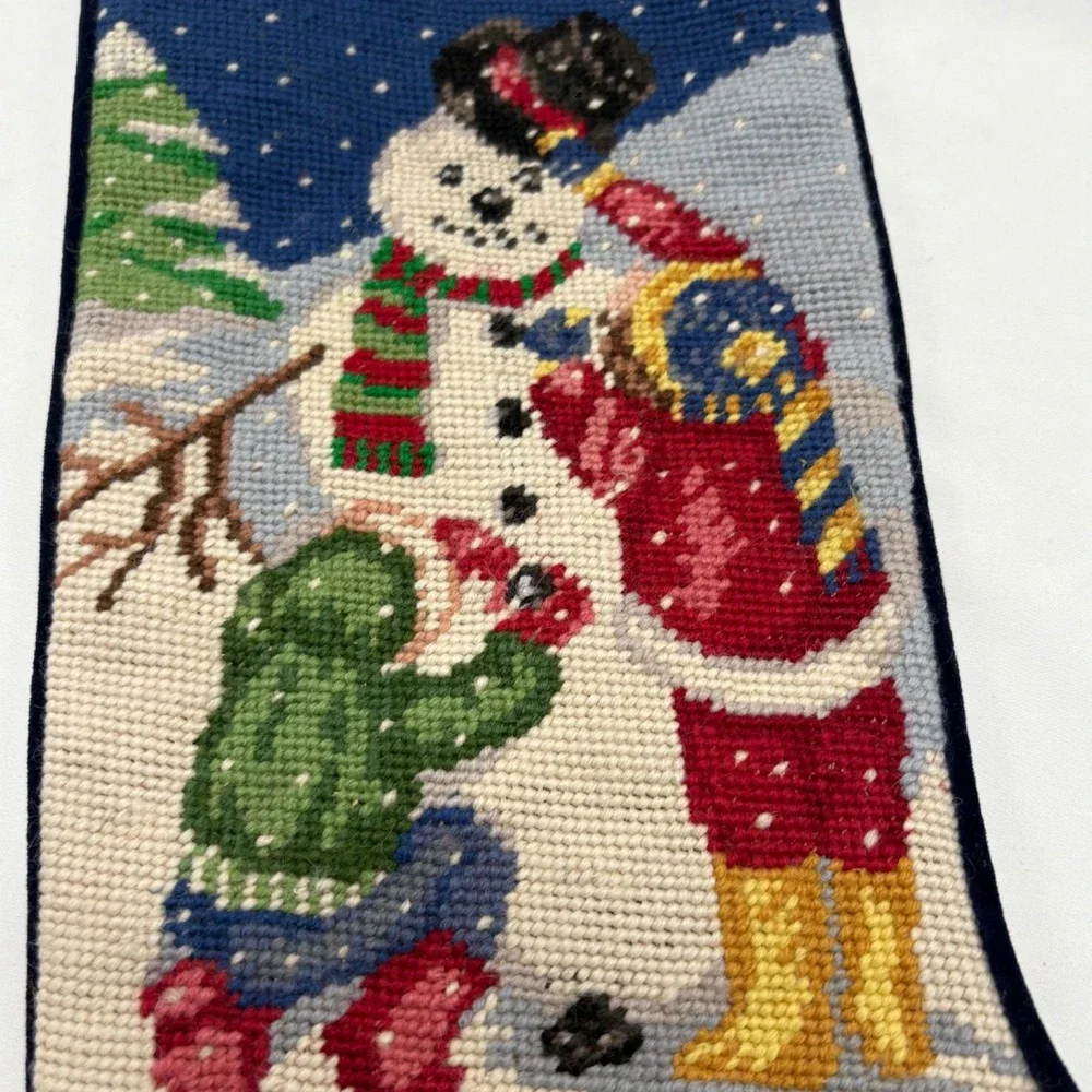 Vintage Needlepoint Tapestry Christmas Stocking Holiday Snowman Let It‎ Snow